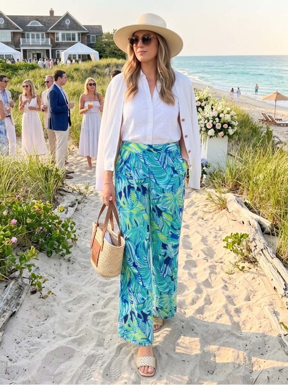 Lilly Pulitzer Pants Tropical XS Blue Islamorada Beach Palazzo Wide Leg Resort